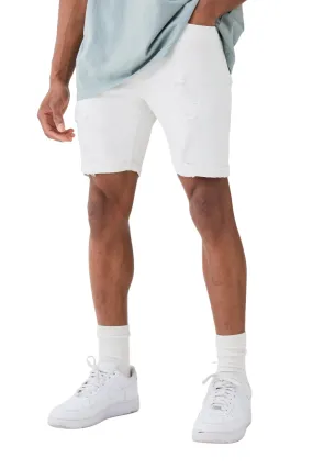 Skinny Stretch Denim Shorts - White