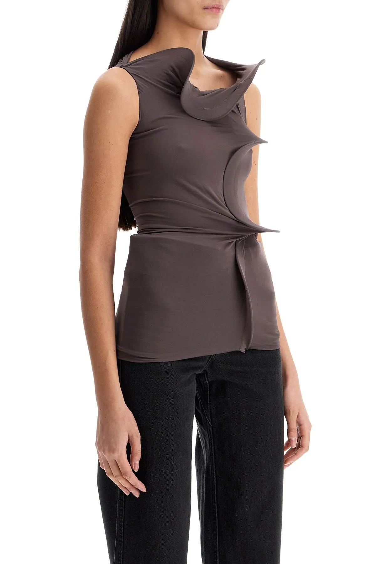 smoke gray viscose tank top with wide neckline 24041225 SMOKE