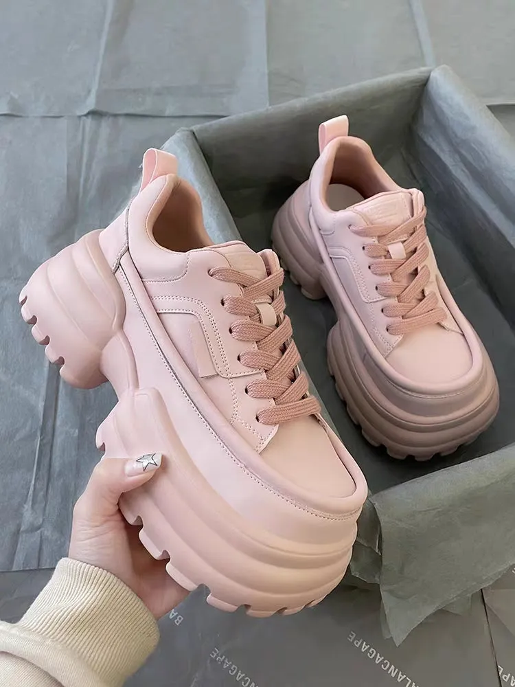 Summer Street College Girl Thick Soles Trendy White Pink Heels Sporty Sneakers Shoes