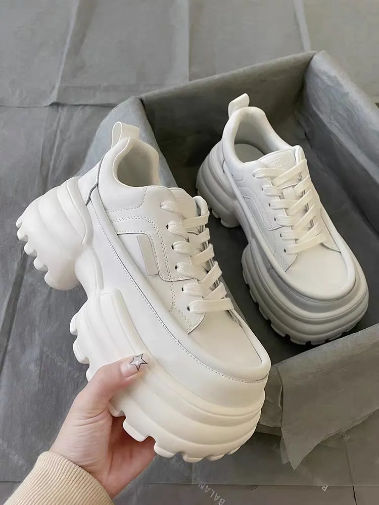 Summer Street College Girl Thick Soles Trendy White Pink Heels Sporty Sneakers Shoes