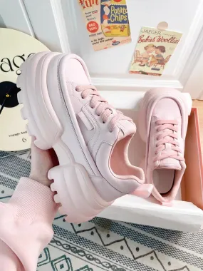 Summer Street College Girl Thick Soles Trendy White Pink Heels Sporty Sneakers Shoes