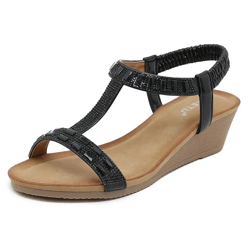 Women's Comfortable Sparkling Jeweled Wedge Gladiator Sandals
