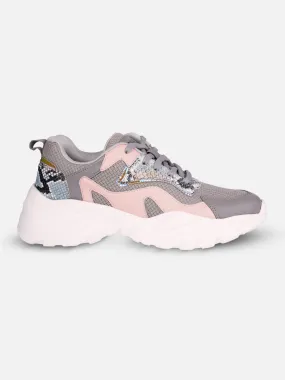 Women's Grey/Pink All Seasons Wearing Sneakers (IU1003)