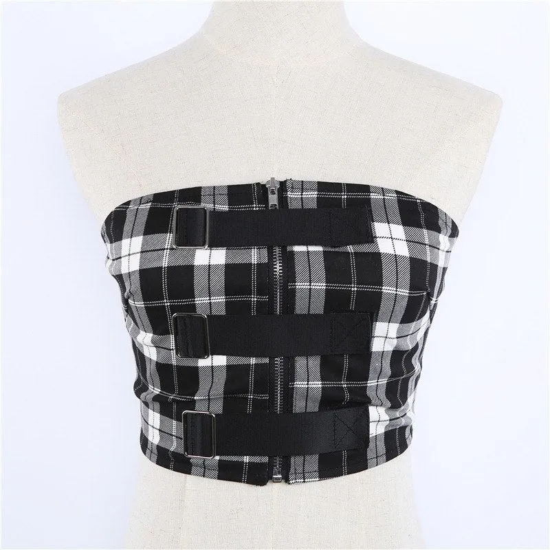 Women's Summer Plaid Off-Shoulder Strapless Cropped Tube Top