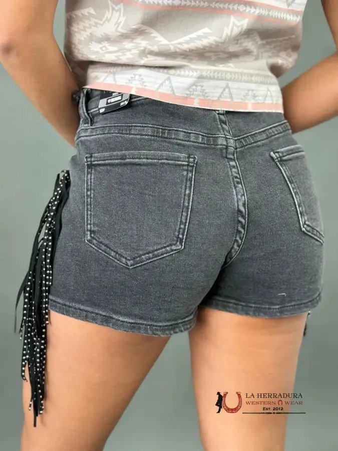 WOMENS'S Rock&Roll BLACK EMBELLISHED FRINGE SHORTS