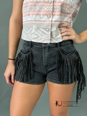 WOMENS'S Rock&Roll BLACK EMBELLISHED FRINGE SHORTS